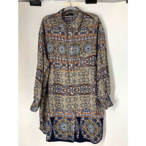 Vici Blue and Brown Patterned Dress - Picture 2 of 11